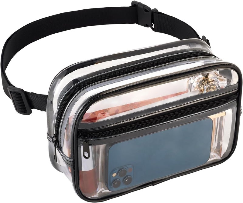 JOWURY Clear Fanny Pack for Stadium Events - Clear Bag for Women Men | Lightweight Waist Pack for Concerts, Sports Games Day & Travel | Stadium Approved Transparent Bag (Black) - Image 1